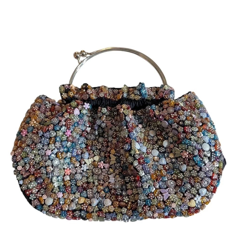 ✨ Laviola Hand-Beaded Evening Bag With Floral & Butterfly Beads & Kiss Lock